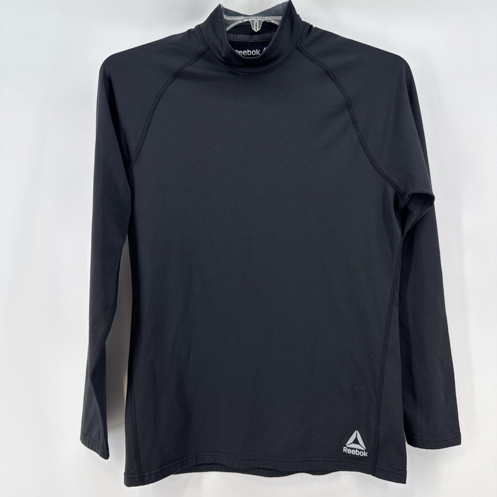 Reebok PLAY Men Sz L Mock‎ Neck Black Fitted Long Sleeve Pullover Activewear